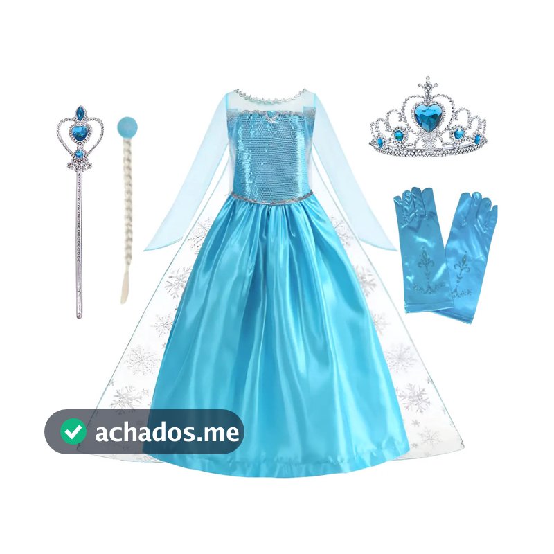 Fantasia Infantil Frozen Vestido Elsa + Kit De Acessórios