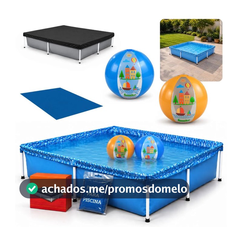 Kit Piscina 1500 Litros + Capa e Forro Mor + 2 Bolas Inflável Coloridas