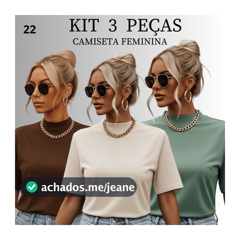 Kit 3 Blusa Feminina Blusinha T-shirt Oversized Gola Alta Lisa algodão Macio