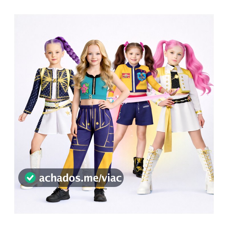 Fantasia Guerreiras Kpop Festa Pop Infantil Dança Palco Luxo Aniversario Mira Zoey