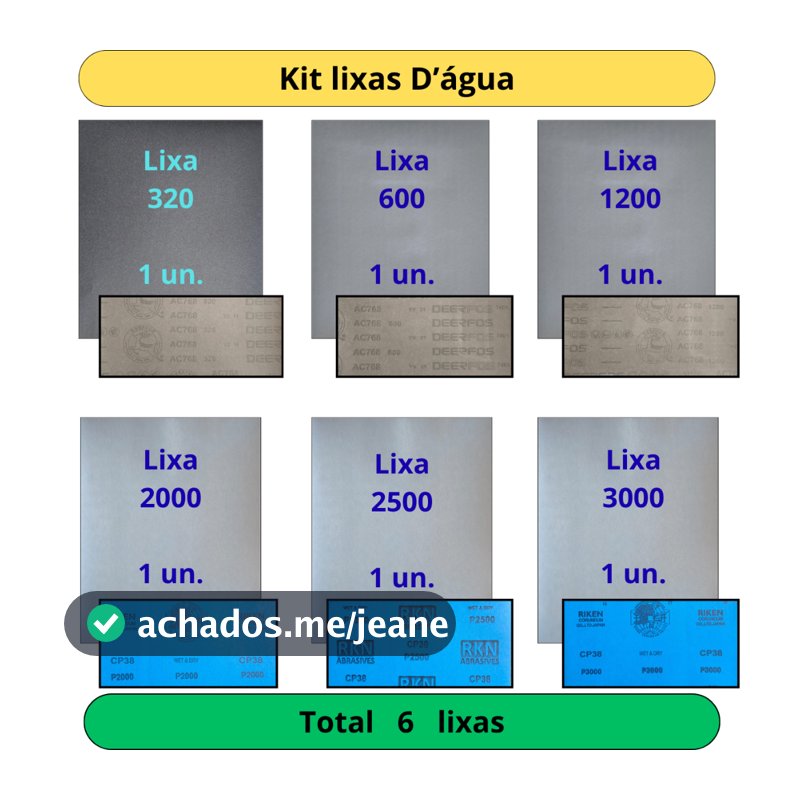 Kit Lixas 320 600 1200 2000 2500 3000 Kit 1 Cada Funilaria Polimento Pintura Farol Plásticos Fibras