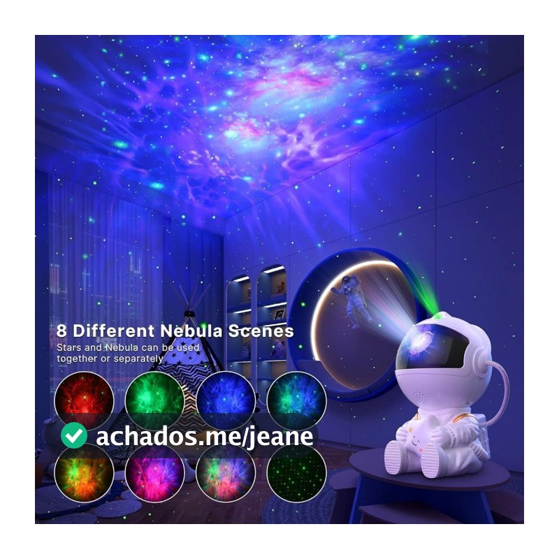Mini Luminária Astronauta Projetora Estrelada LED Luz Noturna com Efeitos de Nebulosa /Céu Estrelado