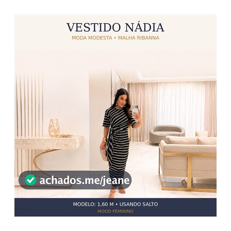 Vestido Nádia Midi Listrado Moda Modesta e Moda Evangélica em Malha Ribanna