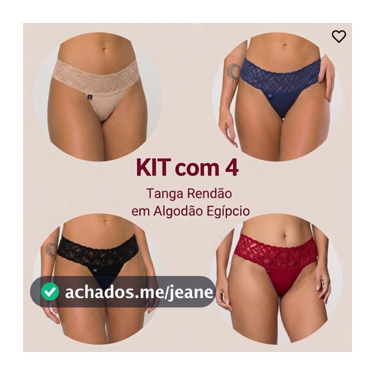 Kit 4 Calcinhas Em Algodão Egípcio Renda na Cintura