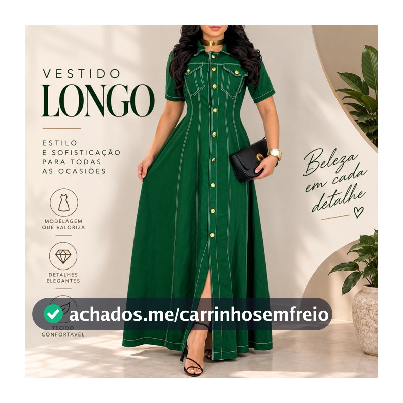 Vestido Longo Alfaiataria Clássico com Botões Frontais Moda Cristã Modesta