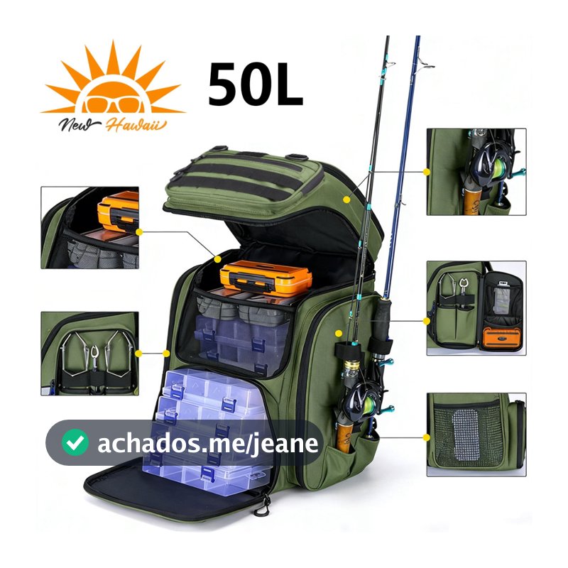 Mochila Camping Pesca Impermeável,50L,Mochila de Pesca em água Salgada NEW HAWAII
