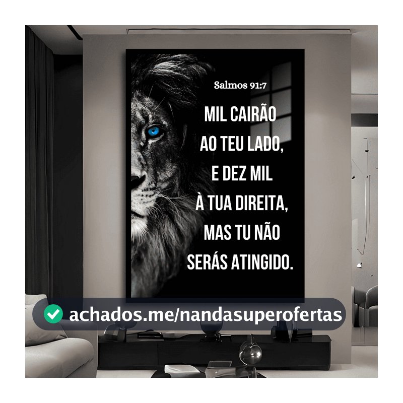 Quadro Decorativo Religioso Leão de Judá Salmos 91 Bíblia Fé Sala Quarto