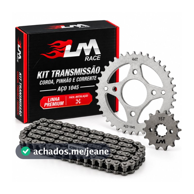Kit Relação Transmissão Honda Cg Titan Fan Start Cargo 160  Kit Premium  Lm Race Aço1045 Reforçado Corrente Coroa Pinhão