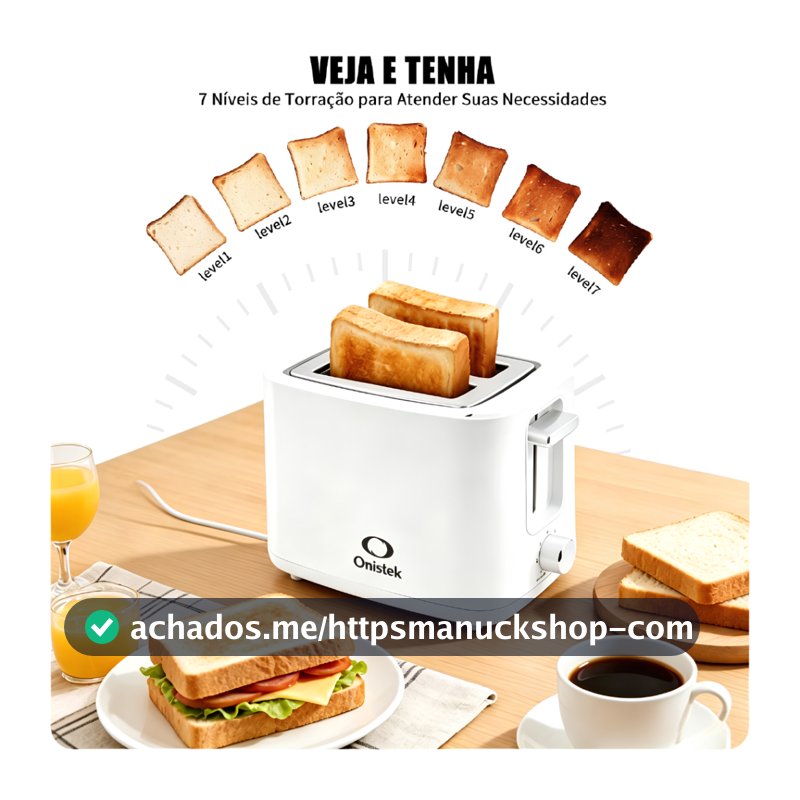 Torradeira Elétrica Onistek 650W 127V/220V 2 Ranhuras 7 Níveis Tostagem Rápida Bandeja Migalhas