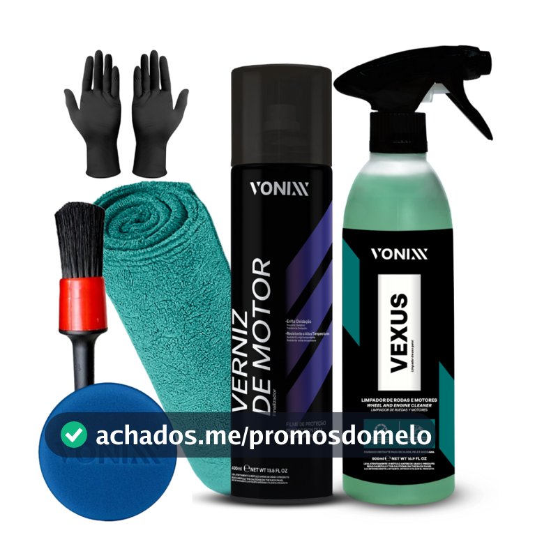 Kit Completo Para Motor: Verniz para Motor, Pano, Aplicador,Luva Nitrílica e Pincel - Brilho e limpa