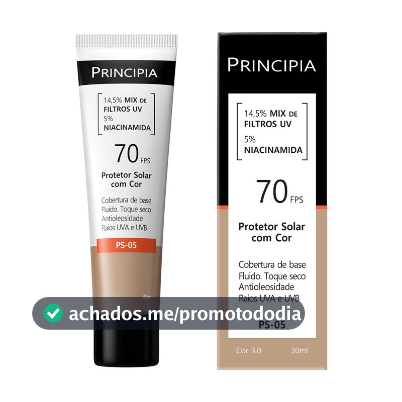 Principia Protetor Solar PS-05 Cor 3.0 c/ 14,5% Mix de Filtros UV + 5% Niacinamida FPS 70 - 30ml