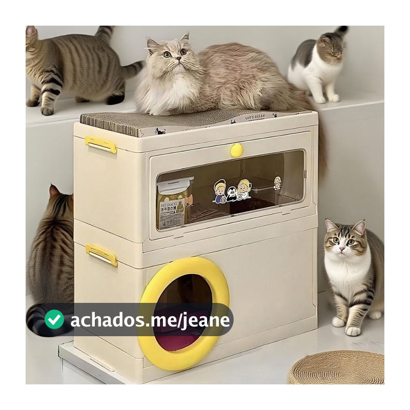 Completo com Gato de Rua Casinha com Arranhador e Armazenamento Empilhável
