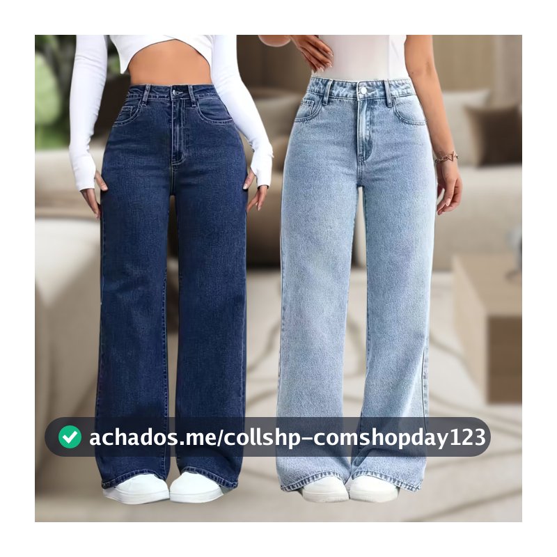 Calça Jeans Feminina Wide Leg Cintura Alta Pantalona Boca Larga Caimento Perfeito Empina Bumbum Confortável Legitmo