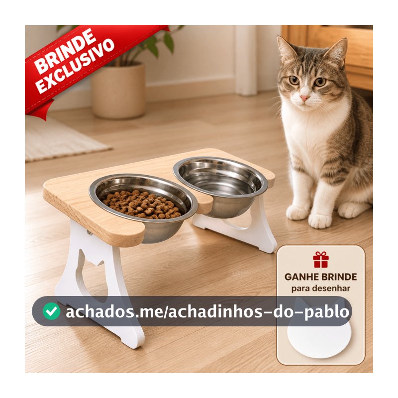 Comedouro Bebedouro Duplo Pet Elevado Cachorro e Gato