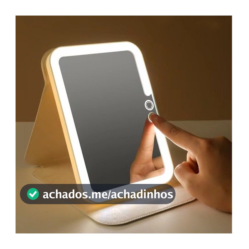 Espelho Decorativo Led Maquiagem Estética Recarregável Quadrado Capa De Couro Portátil Dobrável
