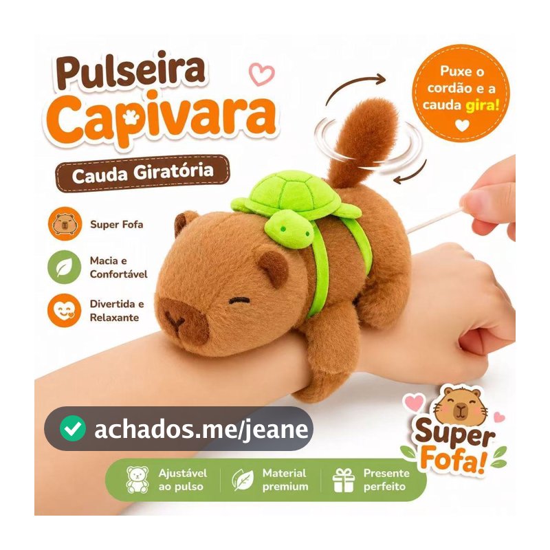 Pulseira de Pelúcia Capivara Fofa Brinquedos Bate Enrola Com Mochilinha Tartaruga com cauda girando