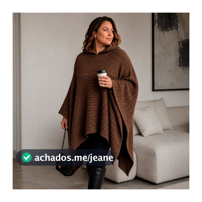 Capa Poncho Casaco de Inverno Feminino Tricot com Capuz Lã