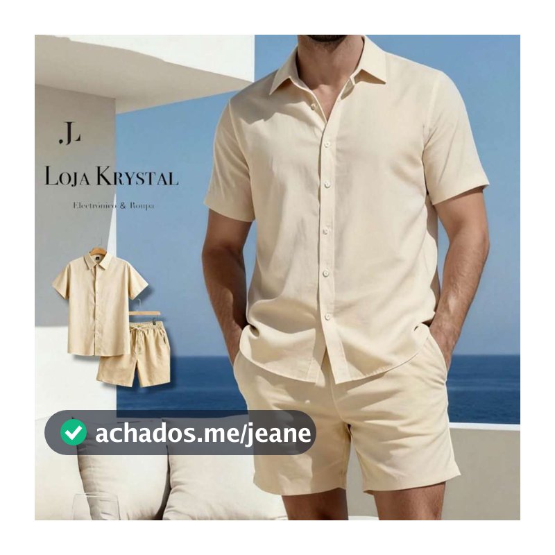 Conjunto Camisa e Short liso Adulto Masculino Tecido de Crinpinho