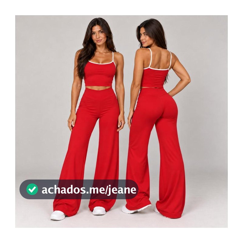 Conjunto Feminino Wide Leg + Cropped Alça Fina Cintura Alta P M G Moda Feminina Casual Elegante