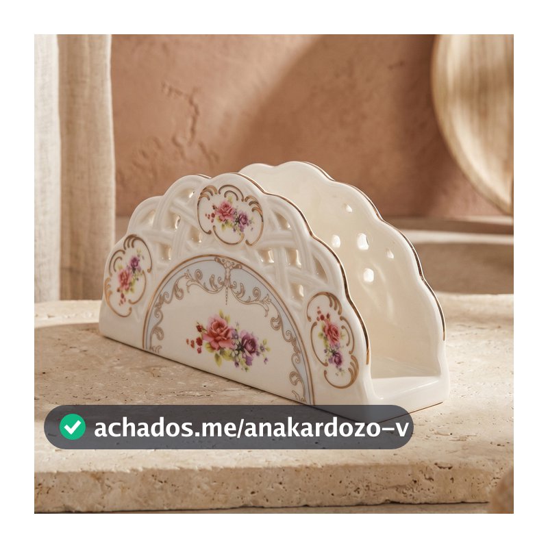 Porta Guardanapo Porcelana New Bone Rosas Floral Vazado Borda Ouro Mon Cheri Mesa Posta Colonial 13c