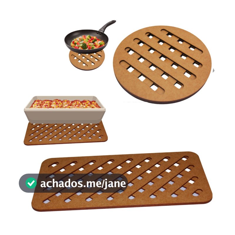 Kit com 8 Descansos de panela + 4 Suporte de travessas para Apoio De Mesa, Cozinha, Design, MDF