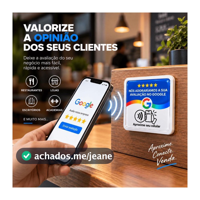 Kit com 2 Placas NFC Aproxime o Celular Avaliação Google 10x10cm para Parede 3D