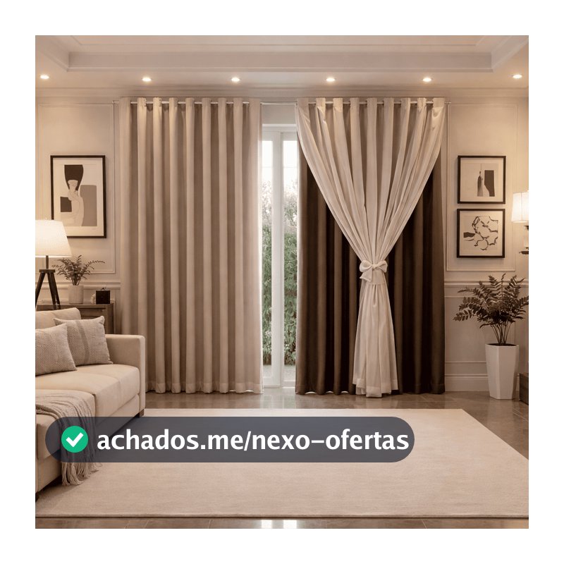 Cortina MADRI LUXO 3,00 x 2,50 c/ VOIL Branco -  Decoração Quarto, Sala, Escritório, Janela