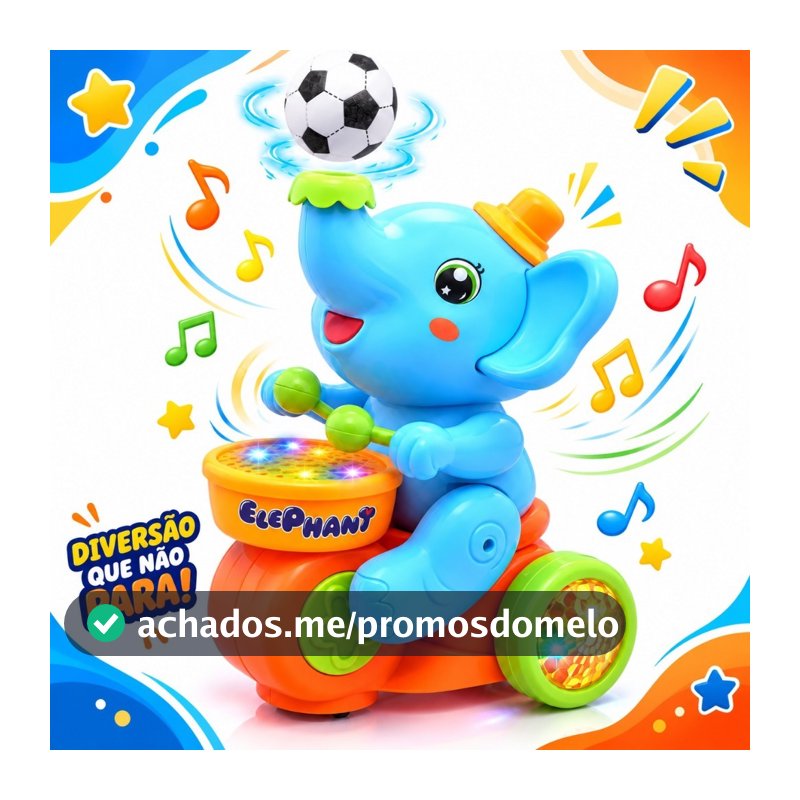 Elefante Musical Iterativo Com Luzes Sons Batendo Tambor Assopra Bola