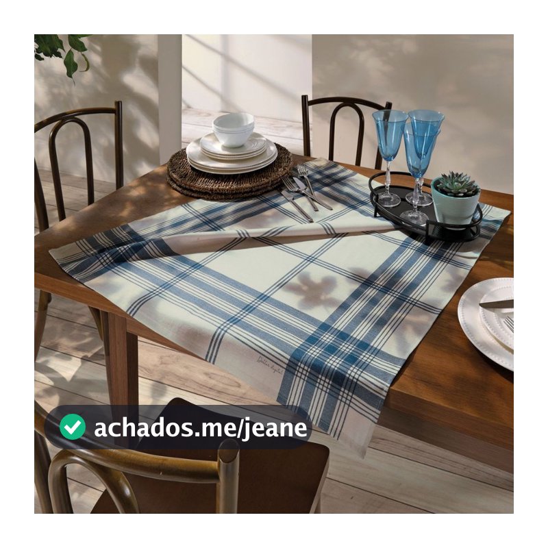 Toalha de Chá Luna Creme/Azul Xadrez 78cm x78cm Quadrada Dohler Renova Clean Limpa Fácil