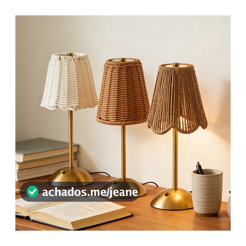 Candeeiro De Mesa Boho Rattan , Luzes Noturnas De Leitura Recarregáveis LED , Lâmpadas Reguláveis Com Controle De Toque