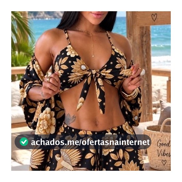 Conjunto Kimono Feminino 3 Peças Short Top com Bojo Viscolinho Casual Elegante Verão