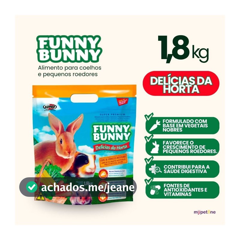 Ração Funny Bunny 1,8 Kg Delícias da Horta Coelhos, Hamster e Roedores