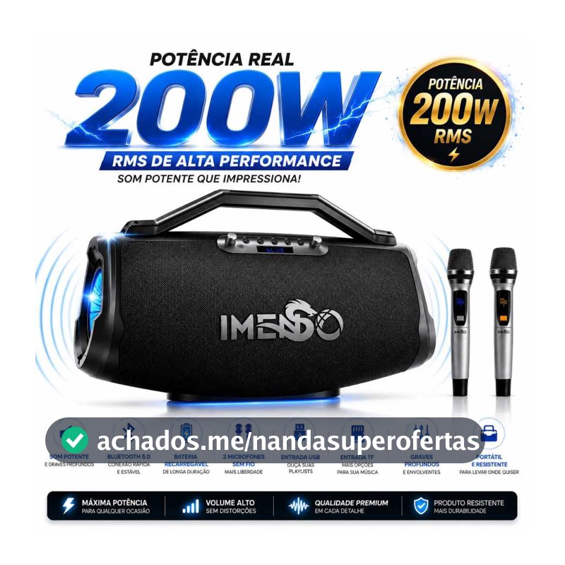 Caixa De Som Imenso X75 200w Com 2 Microfones Amplificada