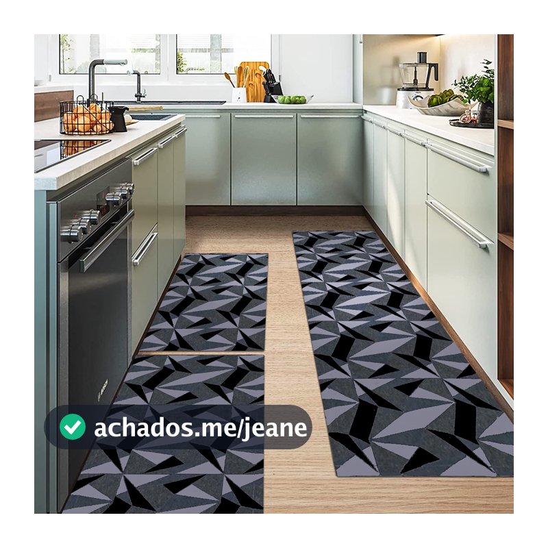 Tapetes Cozinha Antiderrapante Geométrico - Jogo 3 Peças