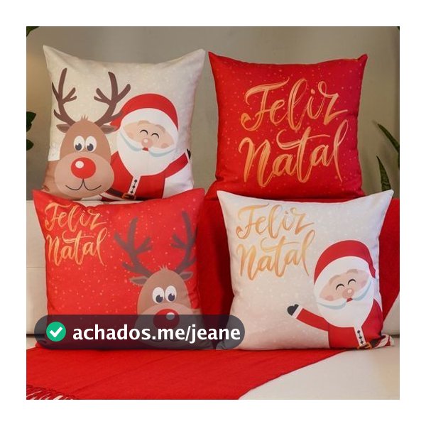 Kit Natal com 4 Capas para Almofadas Decorativas Feliz Natal