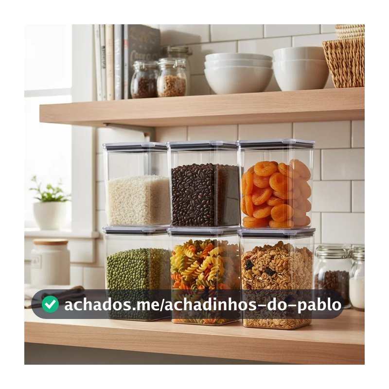 Jogo com 6 Potes Hermético 1,1 Litro Armazenar Alimento Organizar