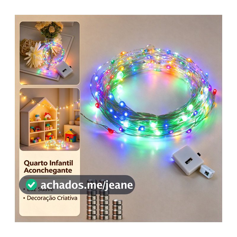 Kit 10 Corda De Luz Fio De Fada 2M Colorido/Branco Quente Com Luzes Led Fada Casa e Decoração Lluminação