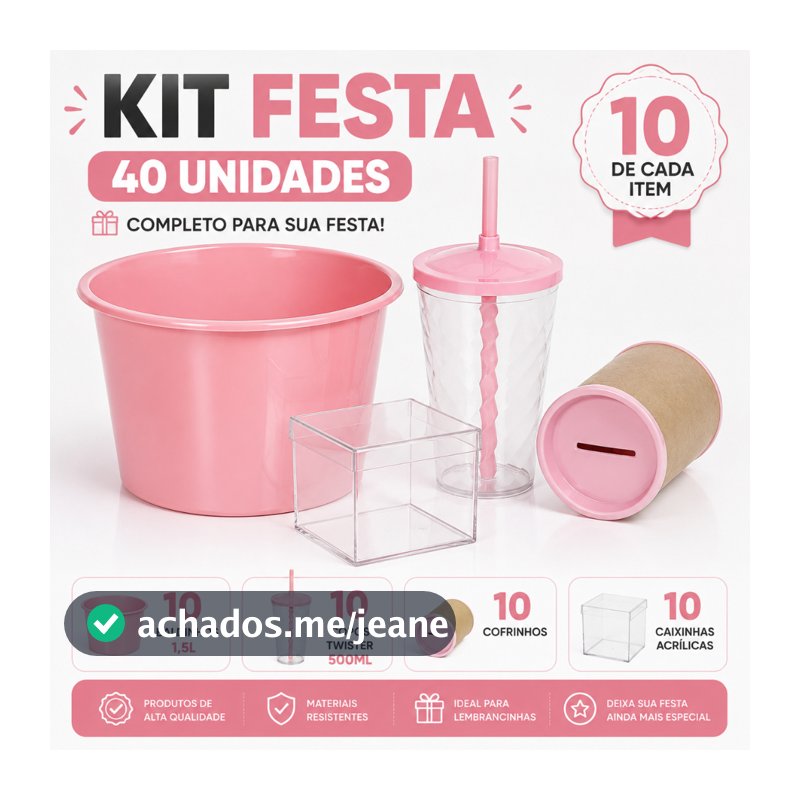 Kit Festa Completo Para Aniversário – Copo, Baldinho, Cofrinho e Embalagens Decorativas 40 PEÇAS