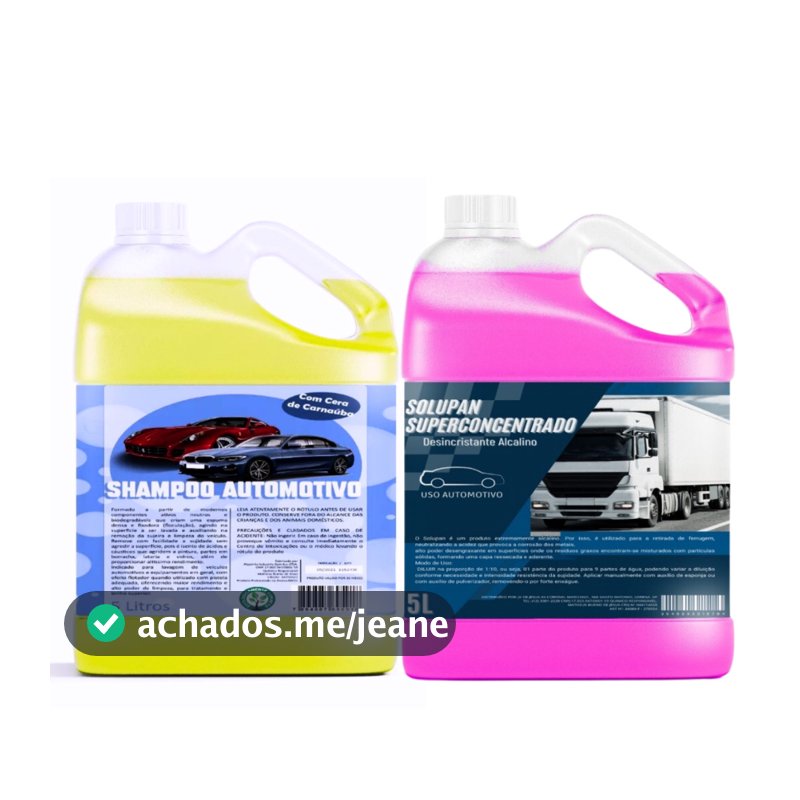 SOLUPAN CONCENTRADO DESENGRAXANTE AUTOMOTIVO 5L + SHAMPOO SUPER CONCENTRADO COM CERA DE CARNAUBA 5L