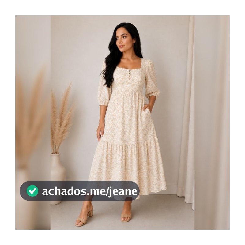 Vestido Midi Viscolinho Floral com Botão Funcional, Bolso Lateral e Forro – Romântico, Elegante e Acinturado