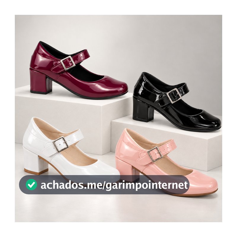 Sapato Boneca Feminino Confortável Estilo Mary Jane Salto Bloco Quadrado Estiloso dia a dia