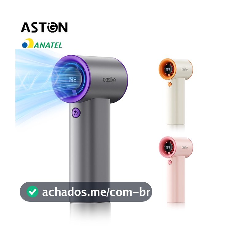 Astgn X Basike Ventilador de Mão Portátil 199 Níveis de Velocidade, Tela Digital USB Recarregável