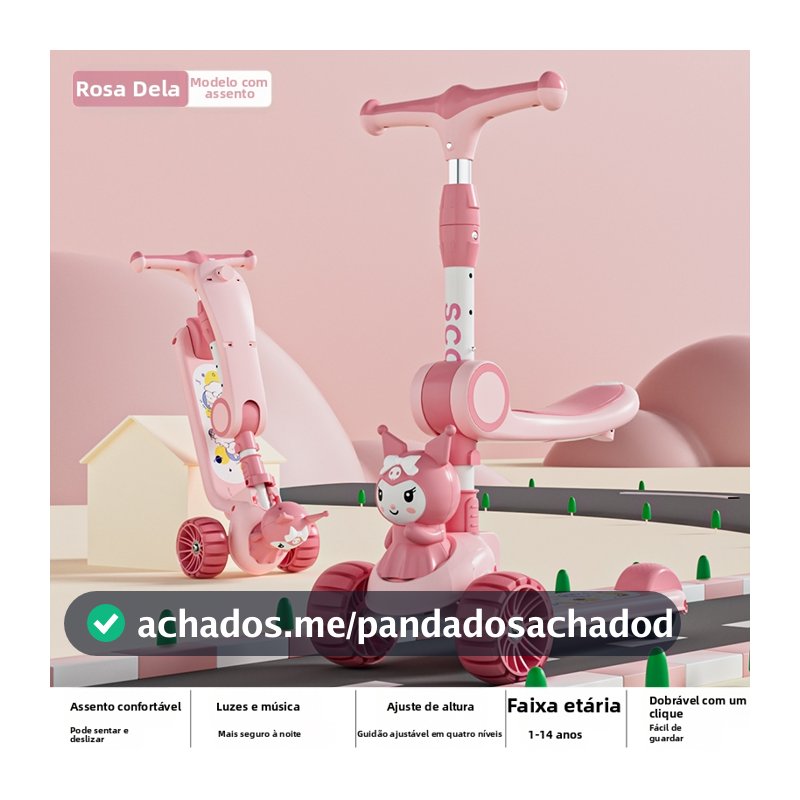 Patinete infantil dobrável 3 em 1 com assento