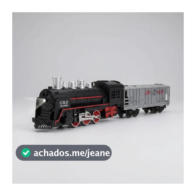 Trem Elétrico Infantil Trenzinho Clássico com Trilhos Luz e Som Locomotiva 2 Vagões 13 Peças Presente Menino +6 Anos