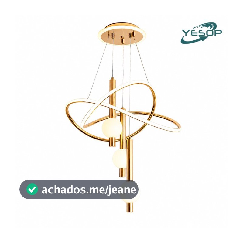 YESOP Lustre Pendente LED 75W Moderno Orbital Dourado Sala Jantar Luxo 3 Cores Bivolt