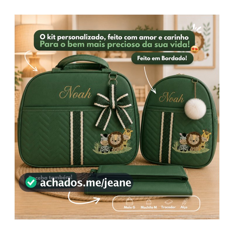 Kit Mala Maternidade com Bolsas Personalizadas com 2 peças tema Safári/Savana/Selva