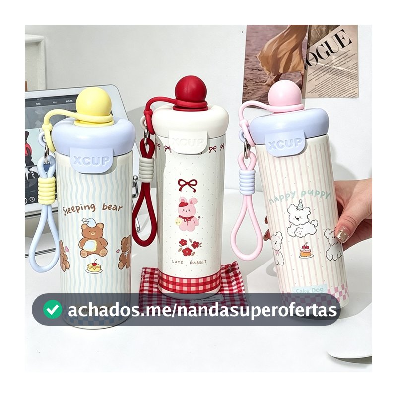 Garrafa Térmica 550ML Infântil Inox Premium Portátil Com Canudo Tampa Rosqueável Bebida Quente Fria Escola Criança