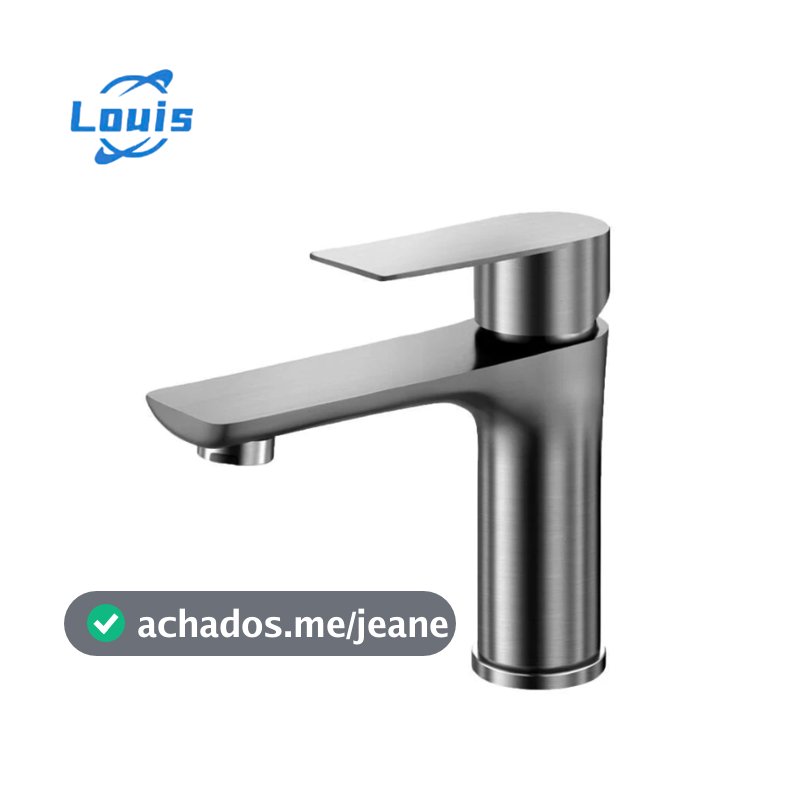 Louis Torneira de Banheiro Lavabo Louis Luxo | Inox Cinza Escovado | Design Moderno Monocomando