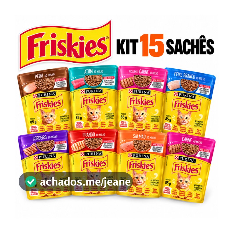 Kit 15 Unidades de Sachês Friskies Original para Gatos Adultos Ração Úmida 85g - Escolha o Sabor