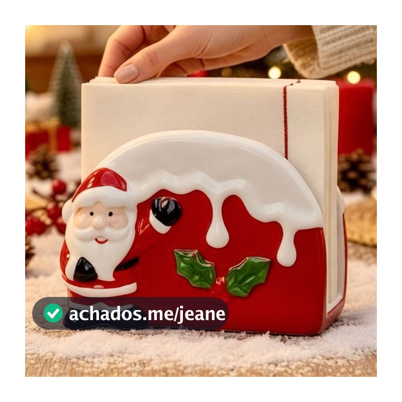 Porta Guardanapos Natalino de Porcelana Papai Noel Natal 2026